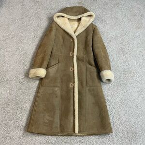 VINTAGE Women's AORANGI Beige & Cream GENUINE Sheepskin SHEEP SHEARLING COAT